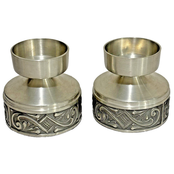 Norwegian Selandia Pewter 2-5/8" Candleholders Acanthus Design Made in NORWAY - Picture 1 of 8